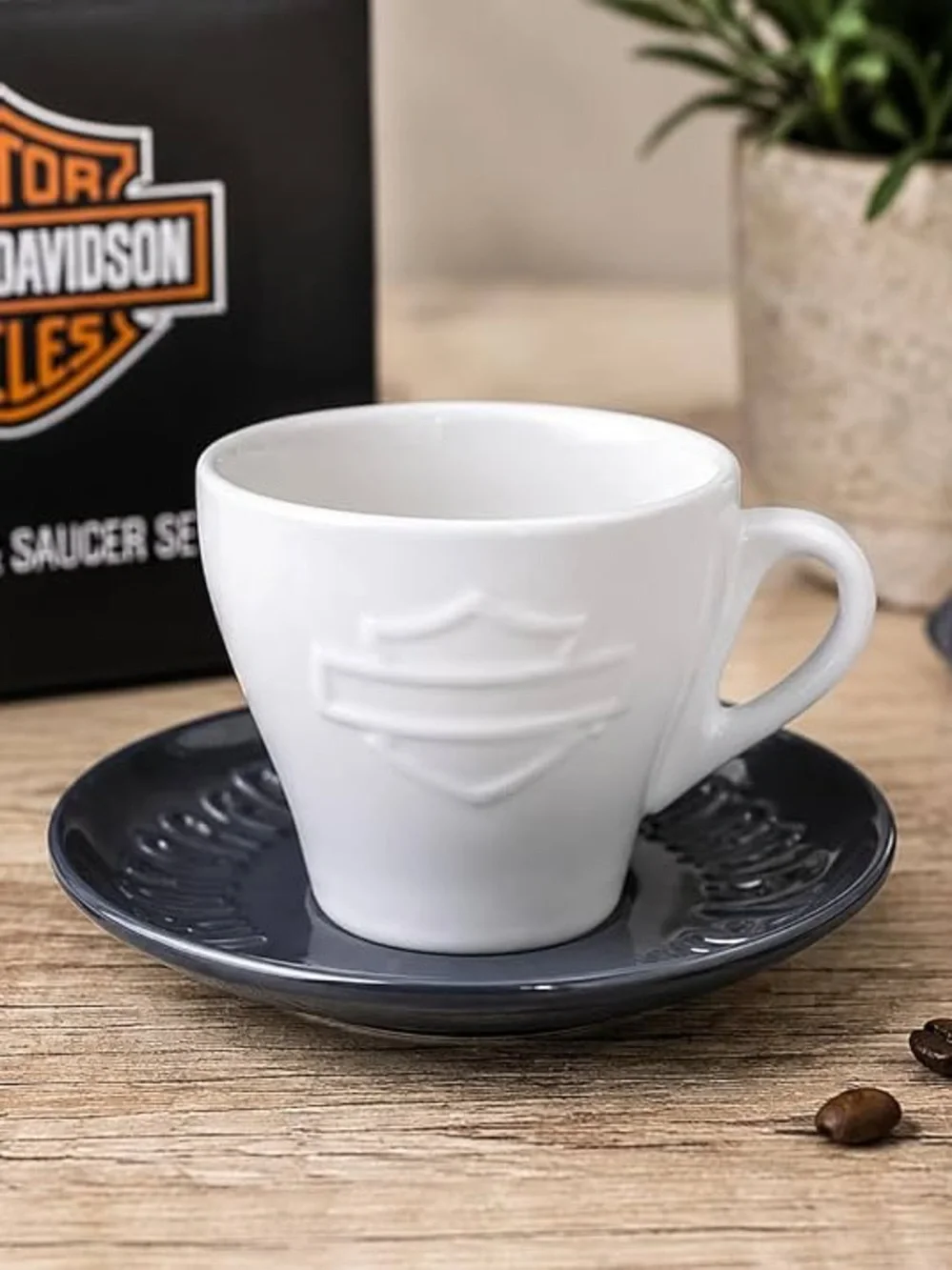 Harley-Davidson Silhouette Bar & Shield Ceramic Cup & Saucer - 6 oz.